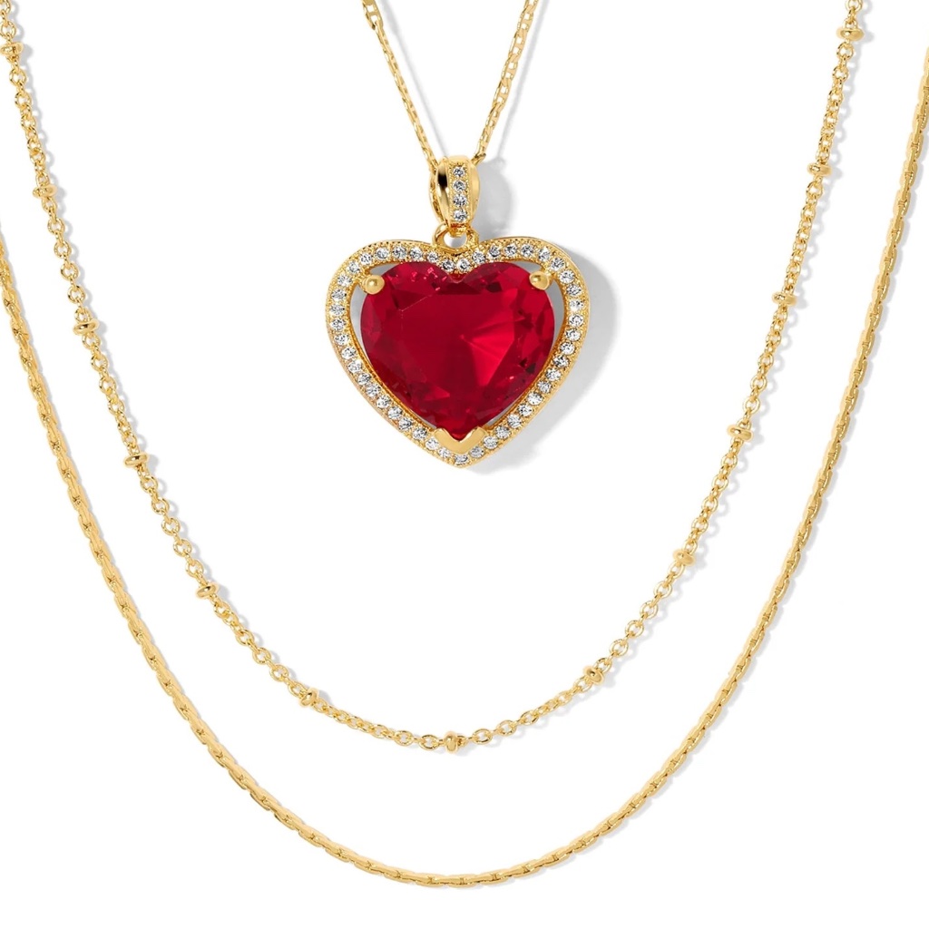 New Vanessa Mooney The Cora Heart Necklace Triple Chain Necklace Set 100$